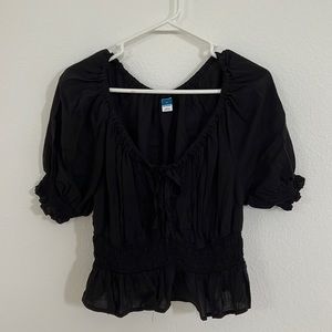 Old Navy Puff Sleeve Smocked Poet Blouse in Black